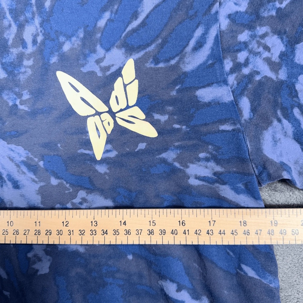 Adidas Mens Long Sleeve T-Shirt M Blue Tie Dye 3 Stripe Butterfly Graphic - Picture 5 of 9